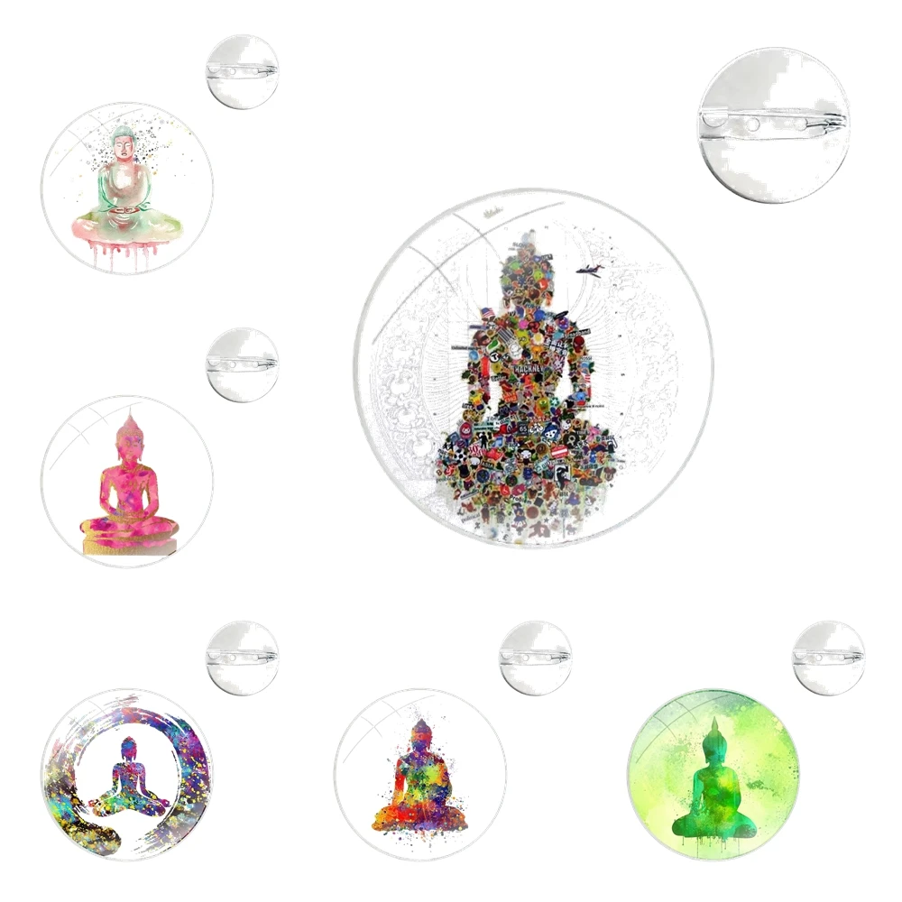 Watercolor Religious Buddha Art Patterns Pins Badge Metal Brooches For Clothes Backpack Decoration gift