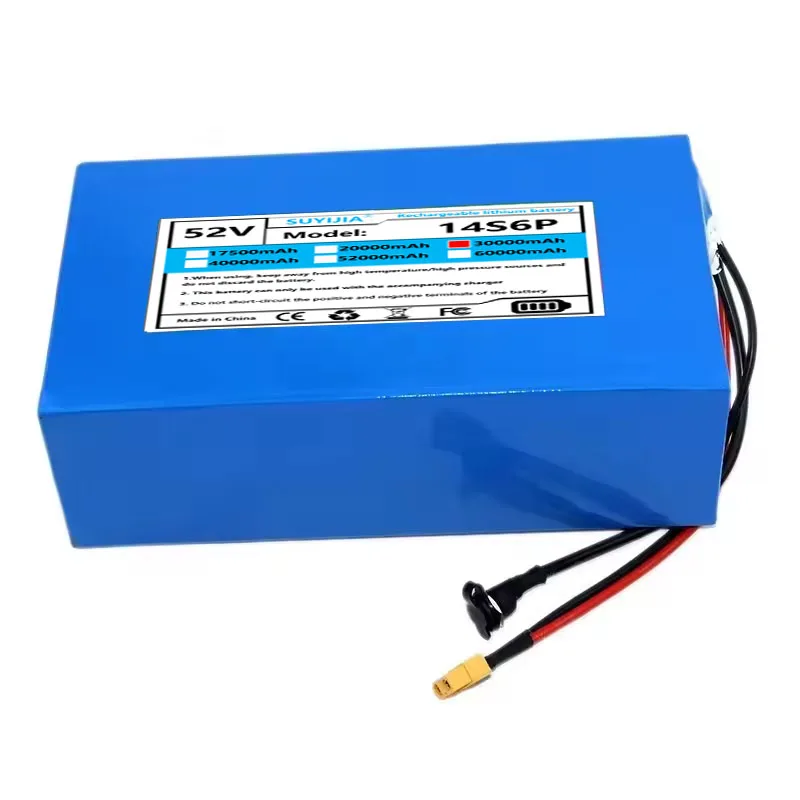 New 52V 20A 18650 14S6P 30Ah Lithium Battery Pack, Built-in 30A Balanced BMS 0-1500W High Power Electric Tool, Backup Battery