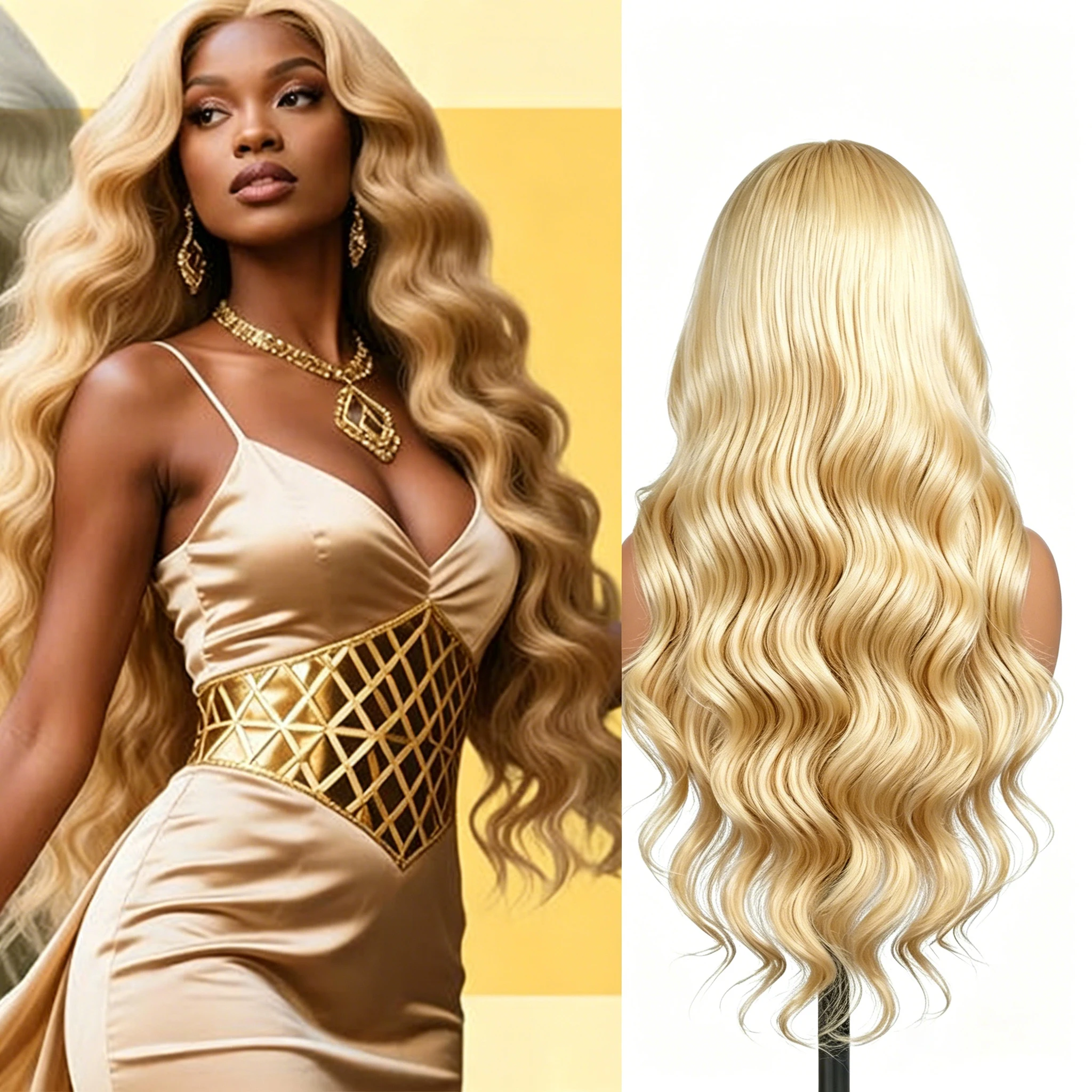 3B 3C #613 Blonde HD Transparent Lace Front Wig 180% Density Body Wave Human Hair Pre-Plucked for Women