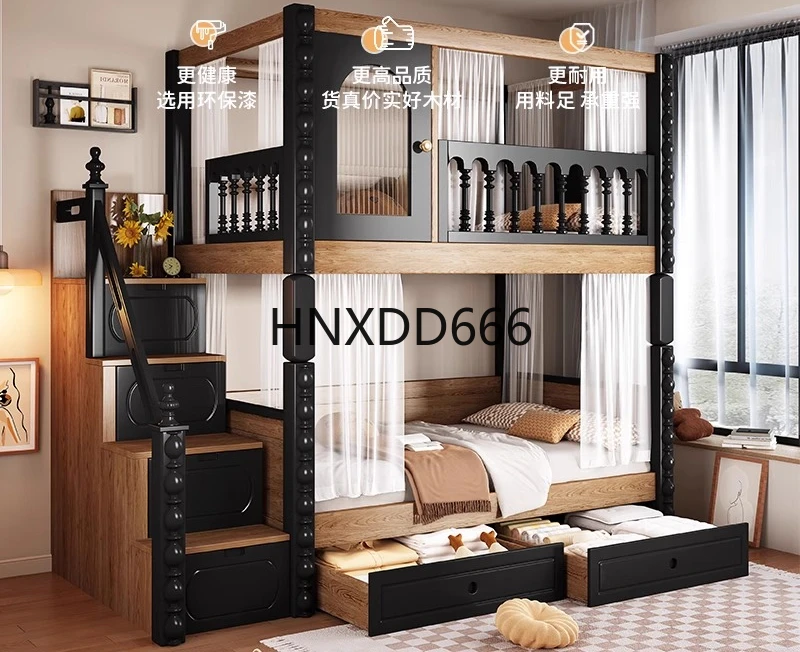 الأطفال يخرجون وخارج السرير طبقة مزدوجة من الخشب الصلب بالكامل جريء وسميك بطابقين عالية ومنخفضة