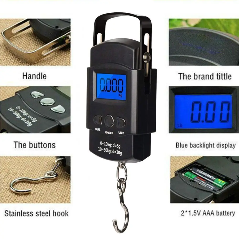 Electronic Fish Scale Tape Measure 2-in-1 Hook Weighing Portable Fish Weighing Limit 50kg New Outdoor Fishing Weighing Device