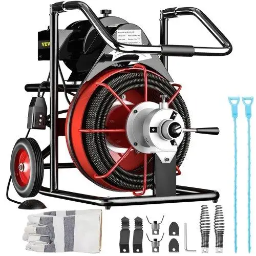 Portable 75 Ft Electric Drain Cleaner Machine, 370W Auto Feed for 1-4 Pipes, Includes Cutters & Gloves, Drain Auger Tool