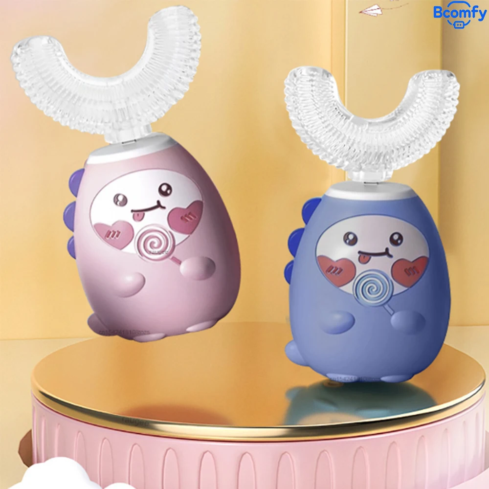 

Детская электрическая зубная щетка U-образной формы 360 ° Умная детская электрическая зубная щетка с автоматической зарядкой и силиконовой насадкой