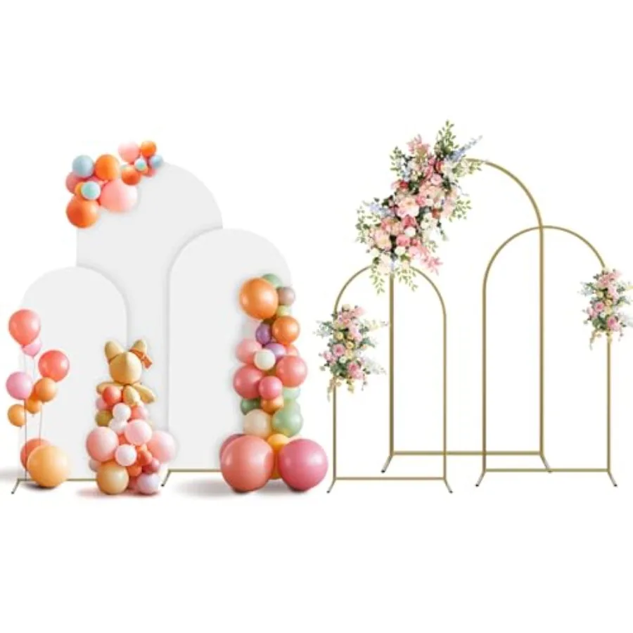 

Gold Metal Balloon Arch Backdrop Stand and Cover Set for Wedding Parties Birthday Decorations White 4ft 5ft 6ft