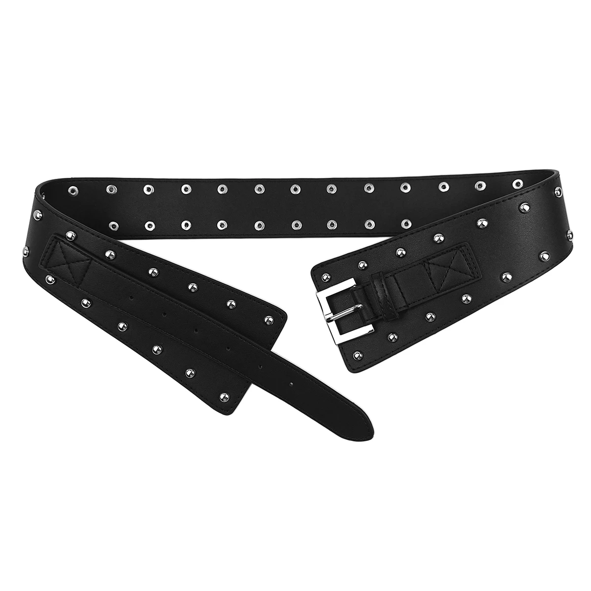 Gepersonaliseerde decoratieve damesjurk met klinknagelriem en truikorset, trendy accessoire in retro-punkstijl