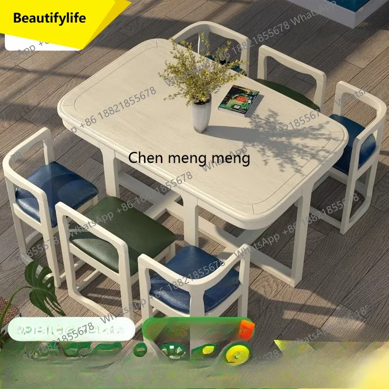 

Q181 American solid wood dining table and chair combination dining table white dining chair can accommodate one table and six