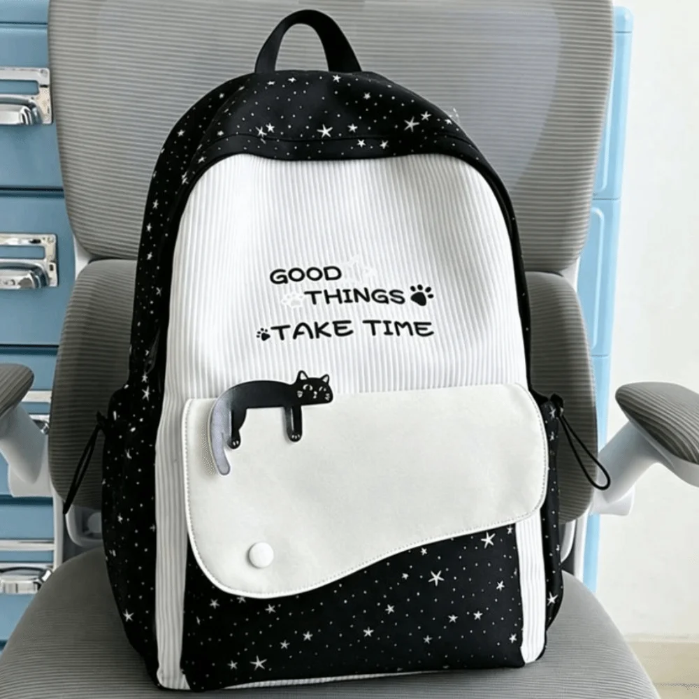 Y2k Sweet Cat Star Backpack Minimalist Printed Nylon Rucksack Large Capacity Durable Student School Bag Daily