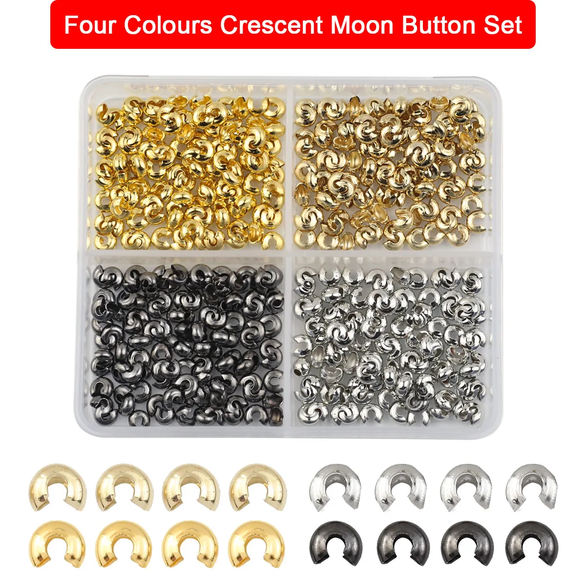 400pcs/Box Gold Color Silver Color Moon Round Crimp End Beads Stopper Spacer Beads For Jewelry Making Findings Supplies Necklace