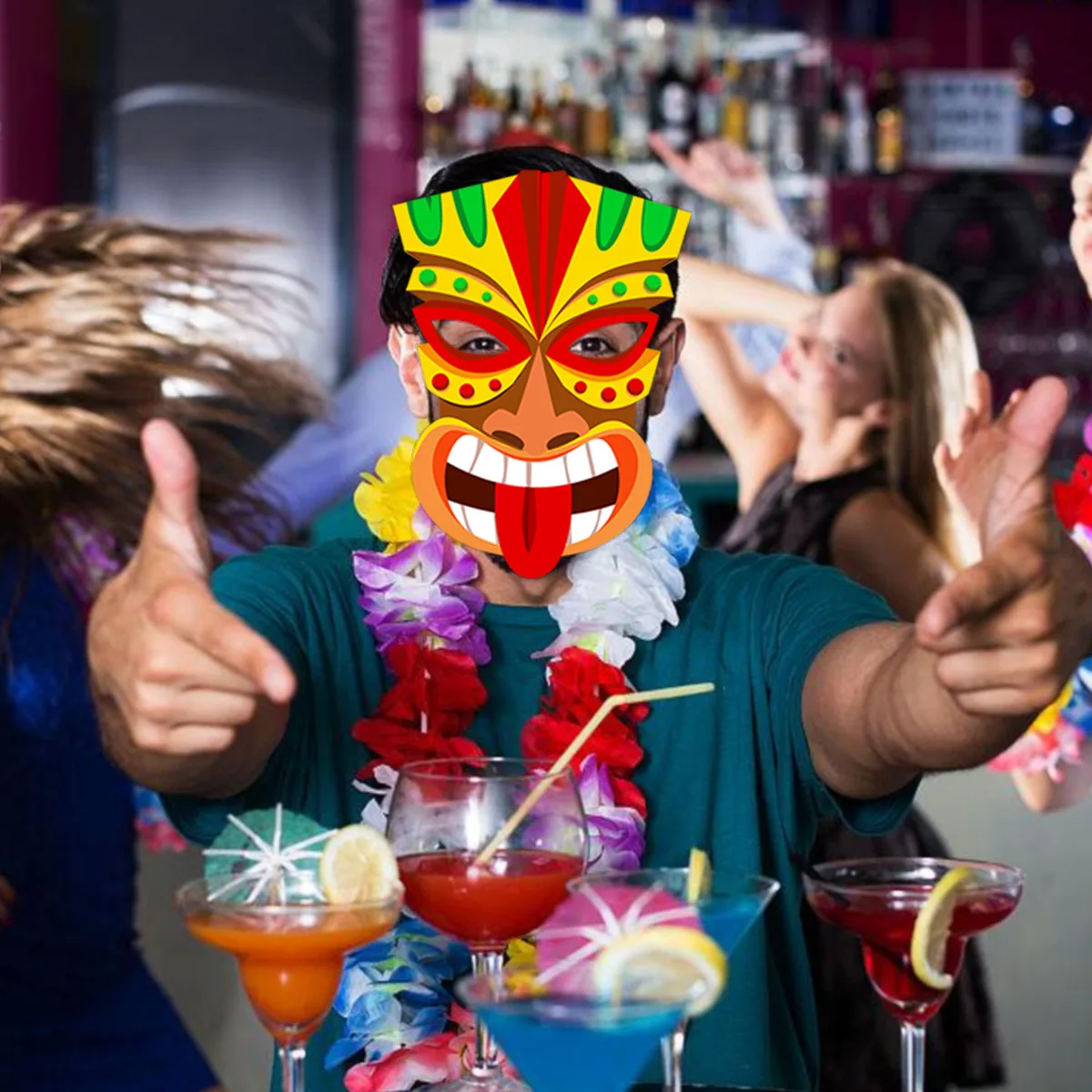 

2026 Hawaii Party Decoration Masks 6Pcs/set Hawaiian Totem Mask Tropical Aloha Hawaii Masquerade Party Decor Paper DIY Masks