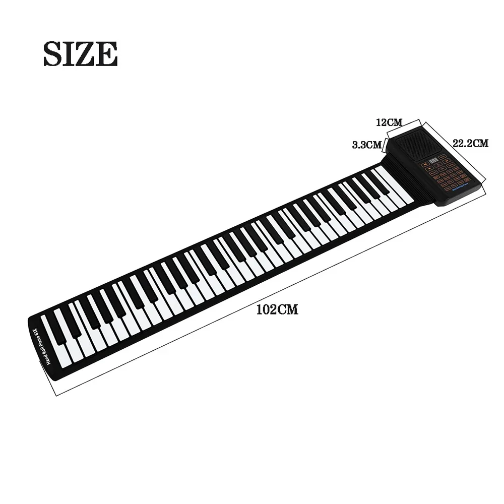 61 Keys Mini Roll Up Piano Silicone Portable Foldable Soft Keyboard Electronic Piano Black White Musical Instrument For Kid Gift