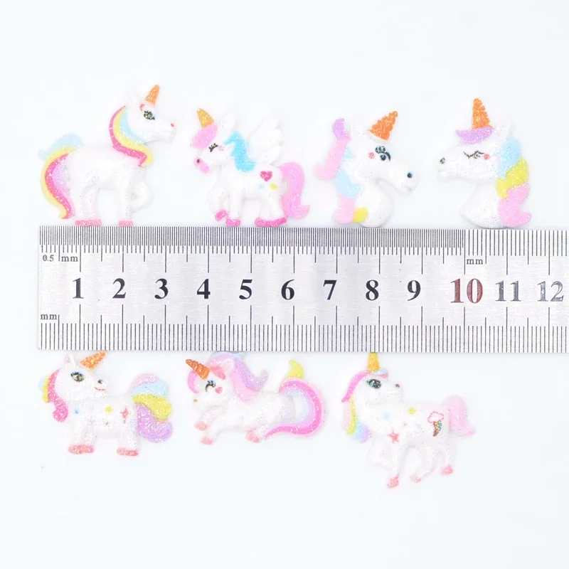 10Pcs Glitter Golden Horn Unicorn Resin for DIY Unicorn 3D Cartoon Decor Materials Animal Figurine Crafts Headwear Accessories