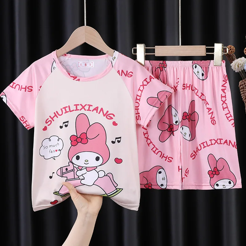 Kuromi Hello Kitty piżama kreskówkowe piżamy peryferyjne dla dzieci zestaw koszula nocna dziecięca t-shirt krótkie spodnie prezenty