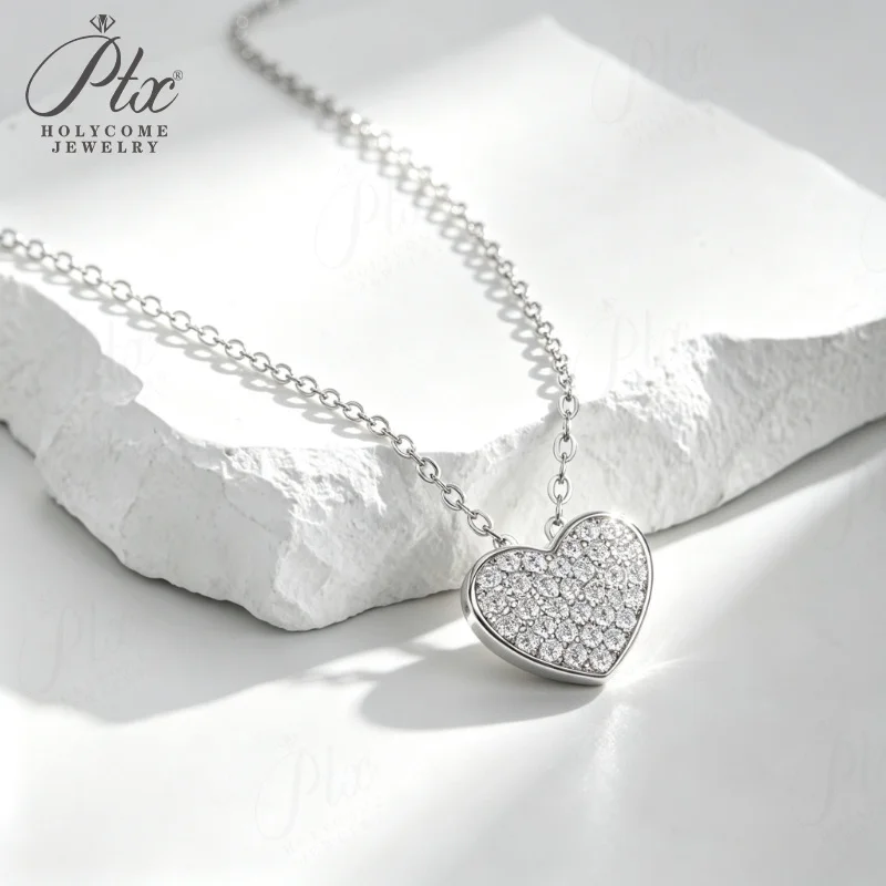 S925 Sterling Silver Necklace Elegant Heart Shape Moissanite Diamond Pendant for Women Party Fine Jewelry Gift