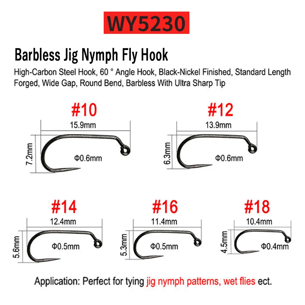 Vtwins  50 Classic Barb Barbless Fishing Fly Hook Dry Fly Wet Fly Jig Nymph Shrimps Nymph Caddis Streamer Fly Tying Hook #2-#2/0