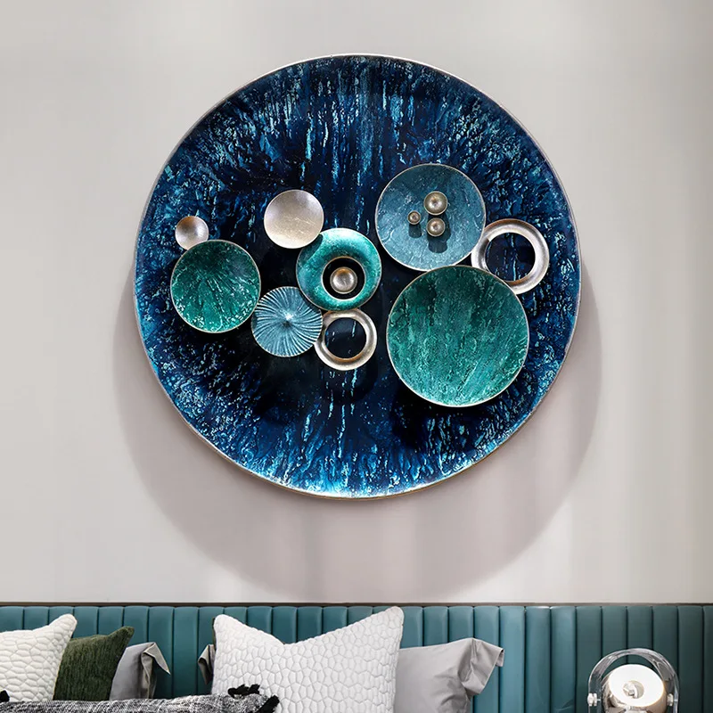 New Chinese-style entrance background wall decoration creative restaurant wall round pendant