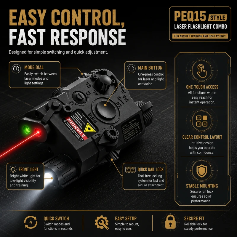 PEQ15 Multimode Adjustable Beam 4 Function Illuminator Box White Flash IR Signal Torch Airsoft Supplies view 6