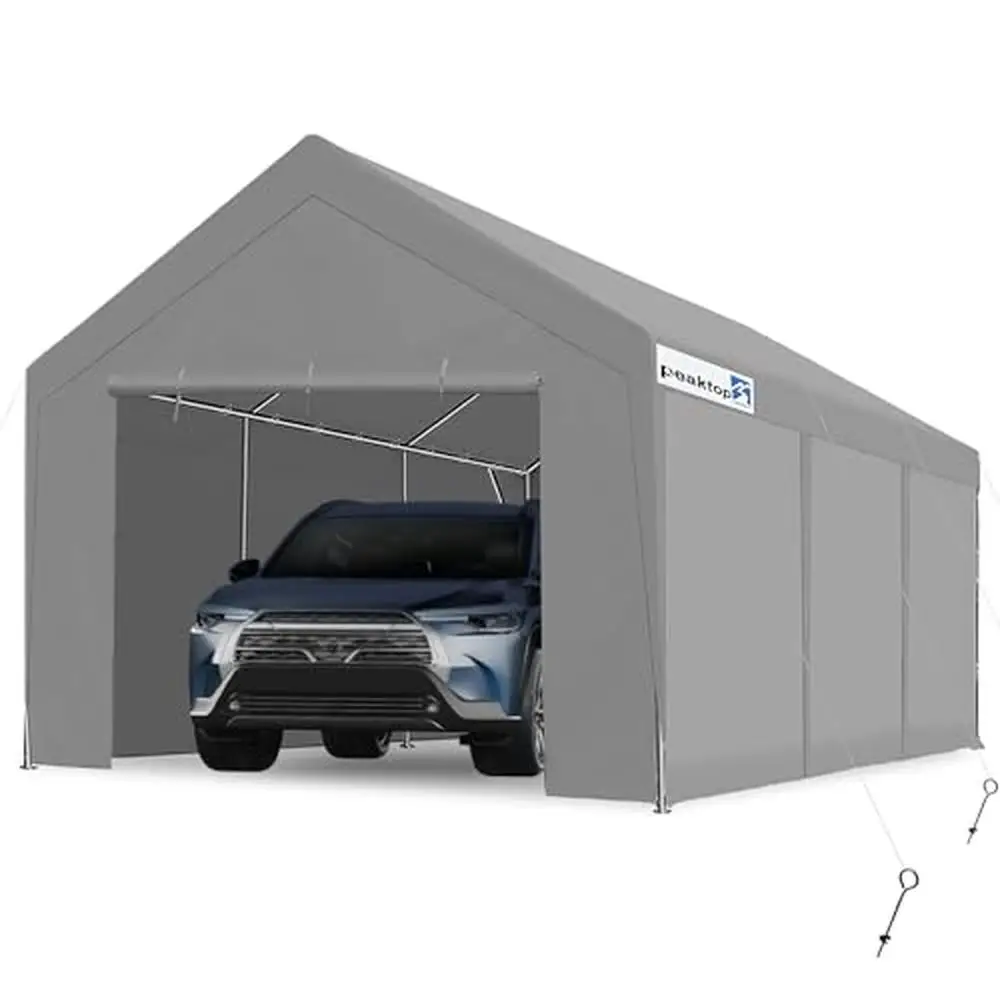 10x20 ft Heavy Duty Carport with Removable Sidewalls & Zipper Doors Portable Garage Tent Boat Shelter Stability & UV Protection