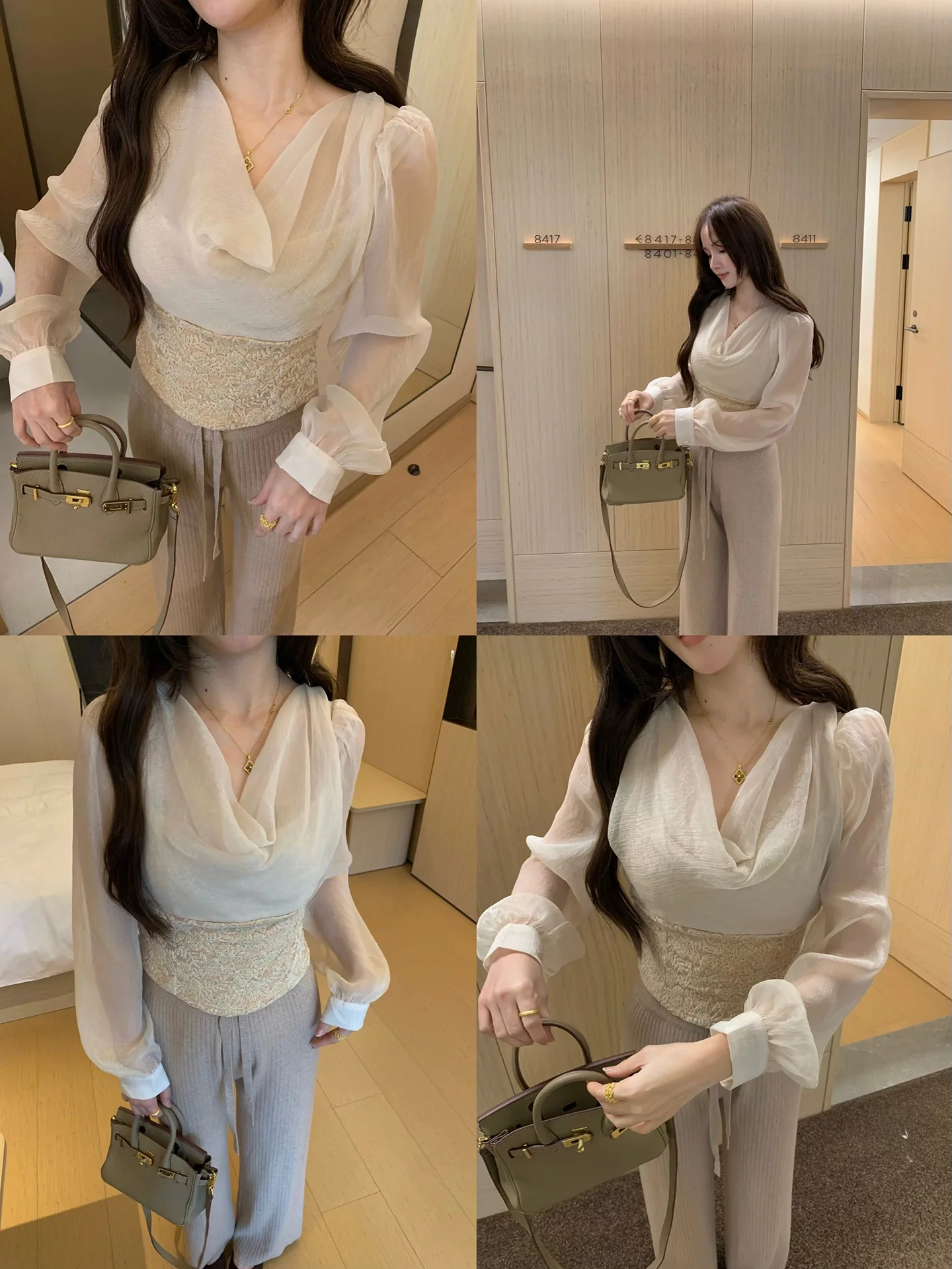 

Ele Sle Slimming White V-Ne Top Gentle Aosphere Sensation Bell Sve Long Sve Women's Faion Winter Collection