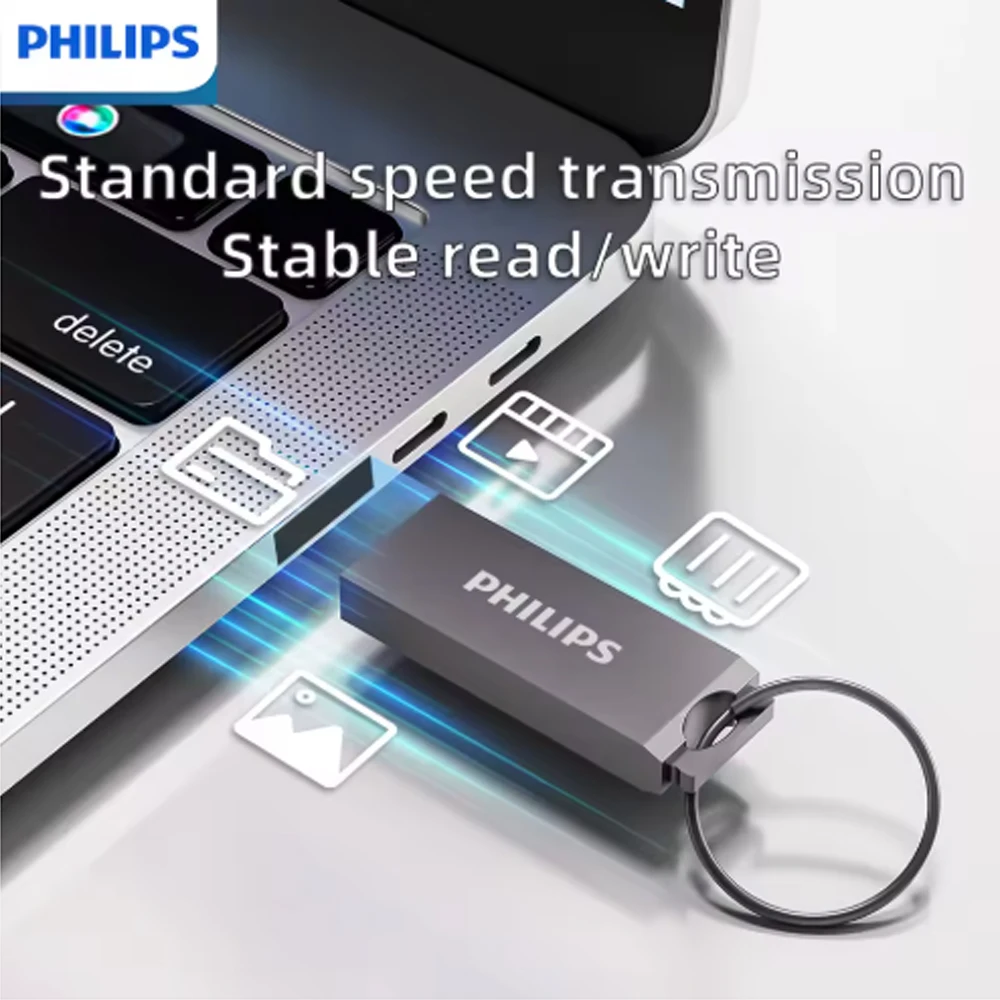 

Philips USB-флеш-накопитель 2.0, 8G-64 ГБ, водонепроницаемый флэш-накопитель, мини-металлический стержень, ключ-память для фотографий, видео, музыки, файлов