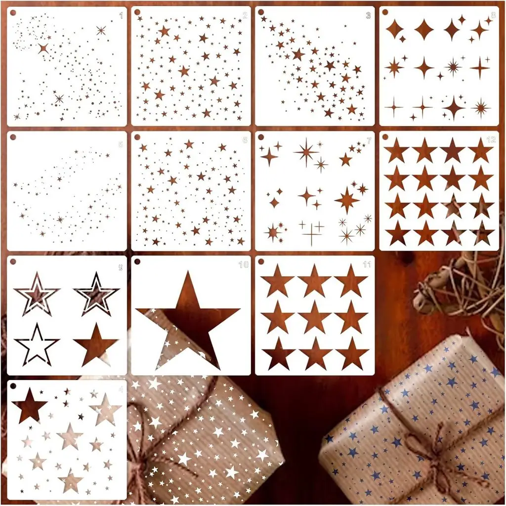 

12PCS Star Shaped Hollow Template DIY Handcraft Spray Painting Stencils Home Decoration Scrapbook Making Drawing Painting Tools