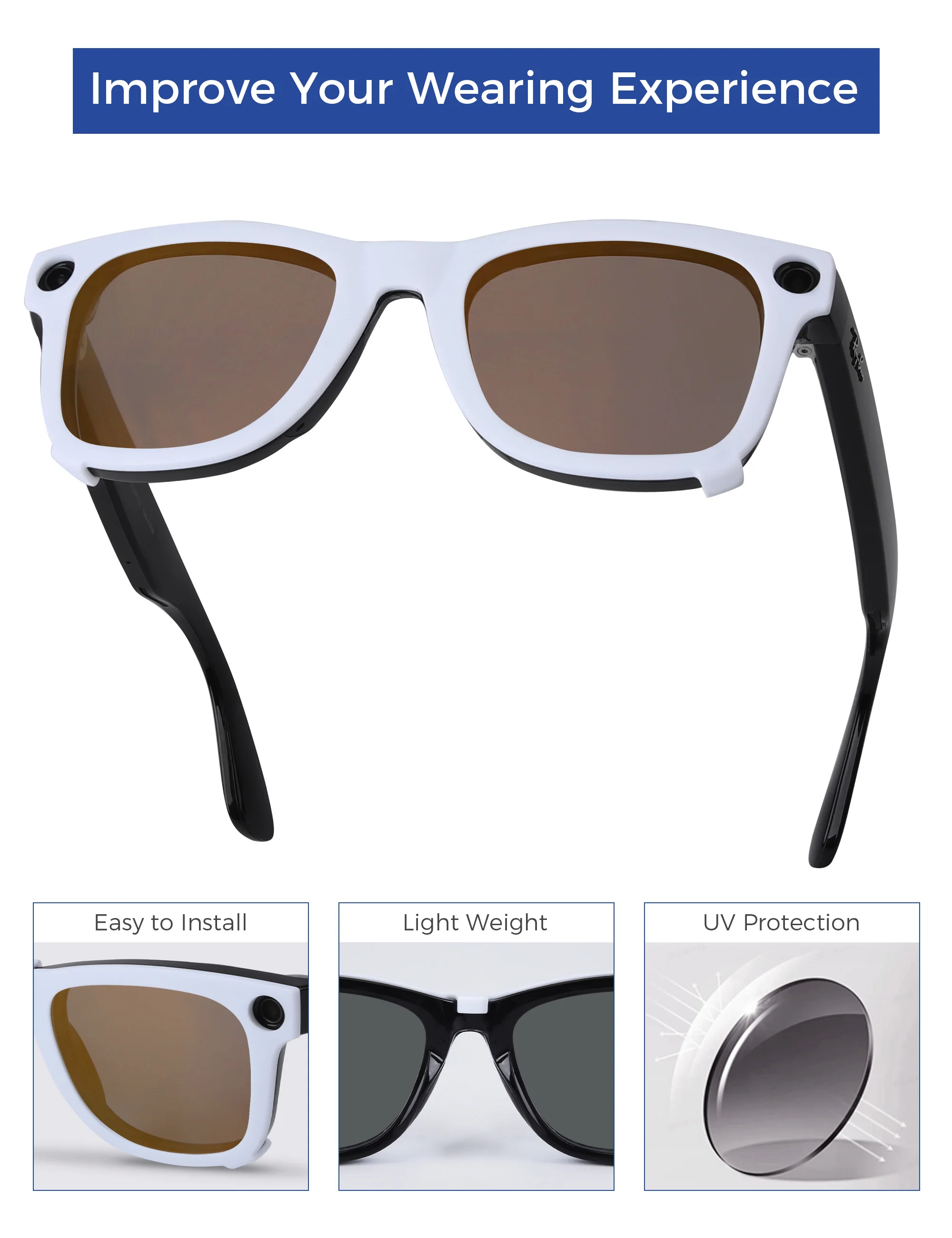 Rarayvix Polarized External Mount Clip-on White for Ray-Ban Meta Wayfarer RW4006 50mm for Men Women UV Protection Sunglasses