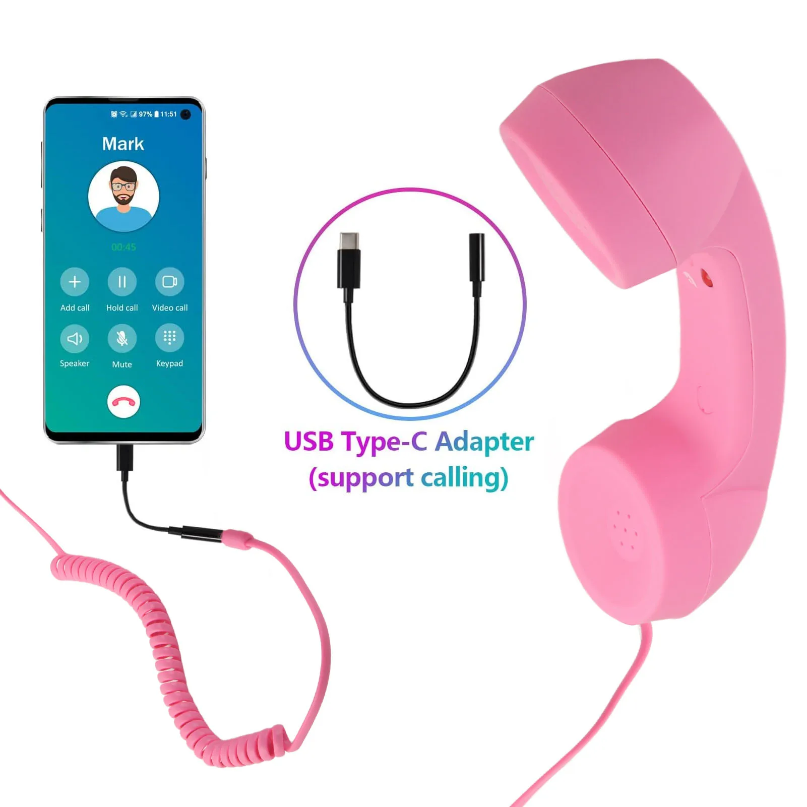 Telephone Handset for Cellphone Cell Phone Handset USB C Radiation Proof Vintage Phone Handset with 3.5 Mm Socket for Smartphone