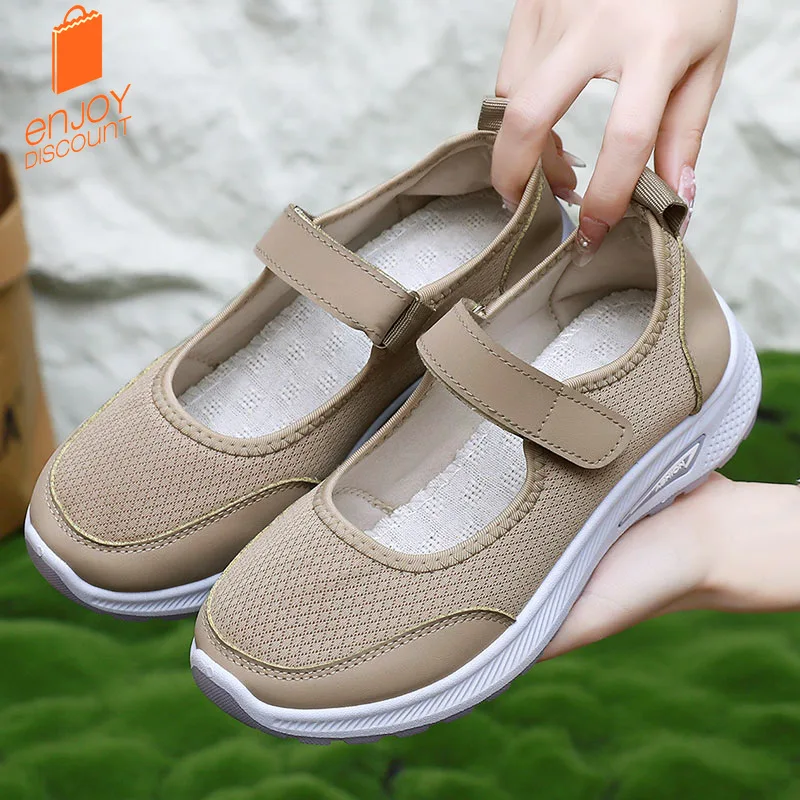 2026 spring/summer new collection women's mesh comfort shoes for seniors - soft sole velcro closure