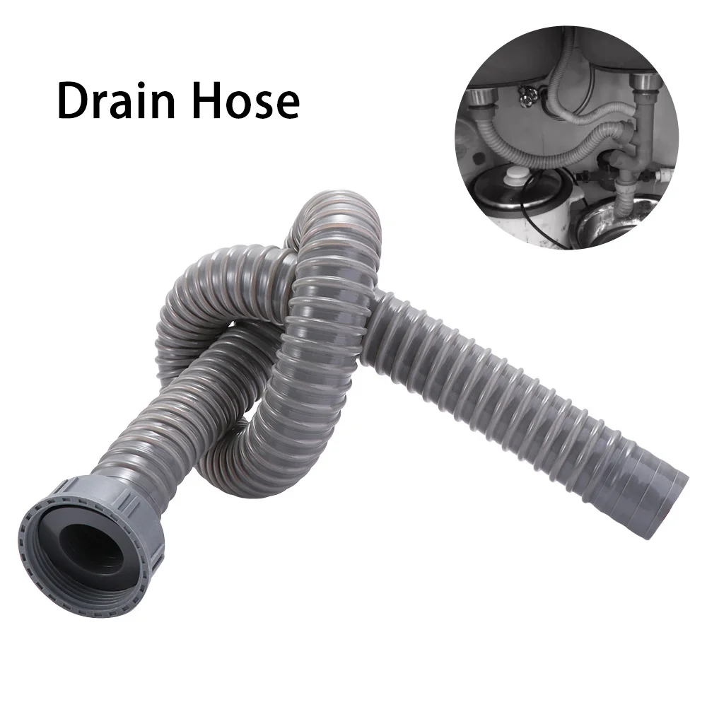 Flexible Sink Basin Water Drain Pipe Universal Plastic Dishwasher Waste Hose Durable Retractable Drain Strainer Waste Hose