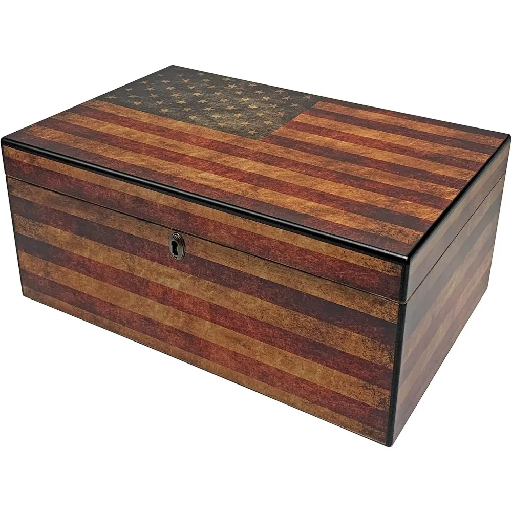 

Old Glory Cigar Humidor 1 Glass Hygrometer Cigarette Box 1 Rectangle Humidifier Spanish Cedar Tray With Divider Hookah Smoking