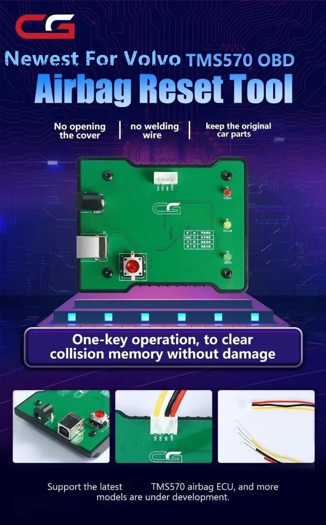 CG for Volvo TMS570 OBD Airbag Reset Tool Airbag ECU Reset Clear the Collision Memory No Welding / No Opening the Cover