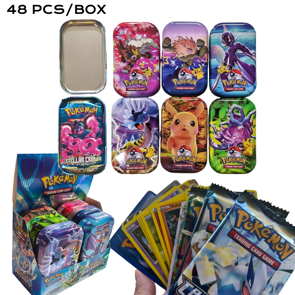Metal Box Iron Pokemon Battle Toy Set Pikachu Silver Tempest Collectible Cards for Children & Anime Fans 41/42/48pcs/set