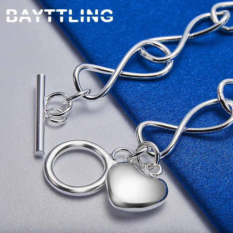 Women's 925 Sterling Silver 8Inches Fine Heart Pendant Bracelet For Fashion Charm Engagement Party Accessories Party Jewelry