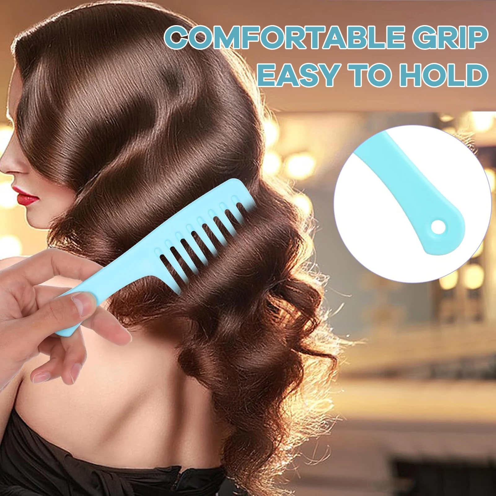 Breiter Zahn-Kamm aus Kunststoff für lockiges Haar für dickes, gewelltes Haar, Entwirrungs-Styling-Werkzeug, antistatisch, nass und trocken, Kamm für Friseurwerkzeuge