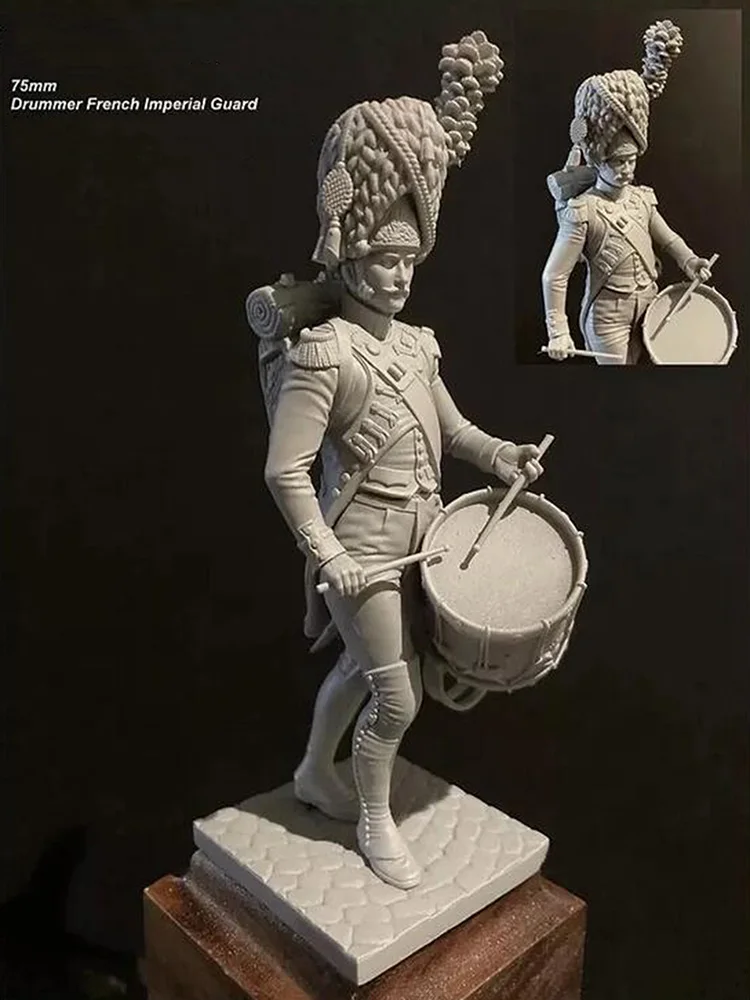 Resin soldier 1/24 drummer french imperial guard soldier   Model Unassambled Unpainted  Figure Building Kit