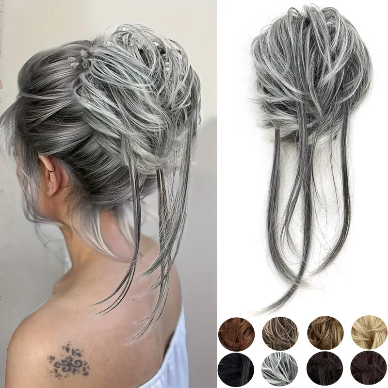 14 inch Synthetic Elegant Messy Curly Elastic Rubber Band Hair Bun Fluffy Easy to Style Suitable for Daily Use cosplay wig Kpop