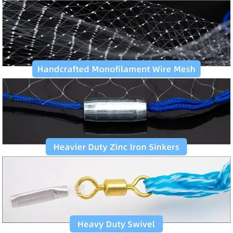 Handmade net casting fishing net for bait traps, with zinc sinker weight, for fresh and salt water