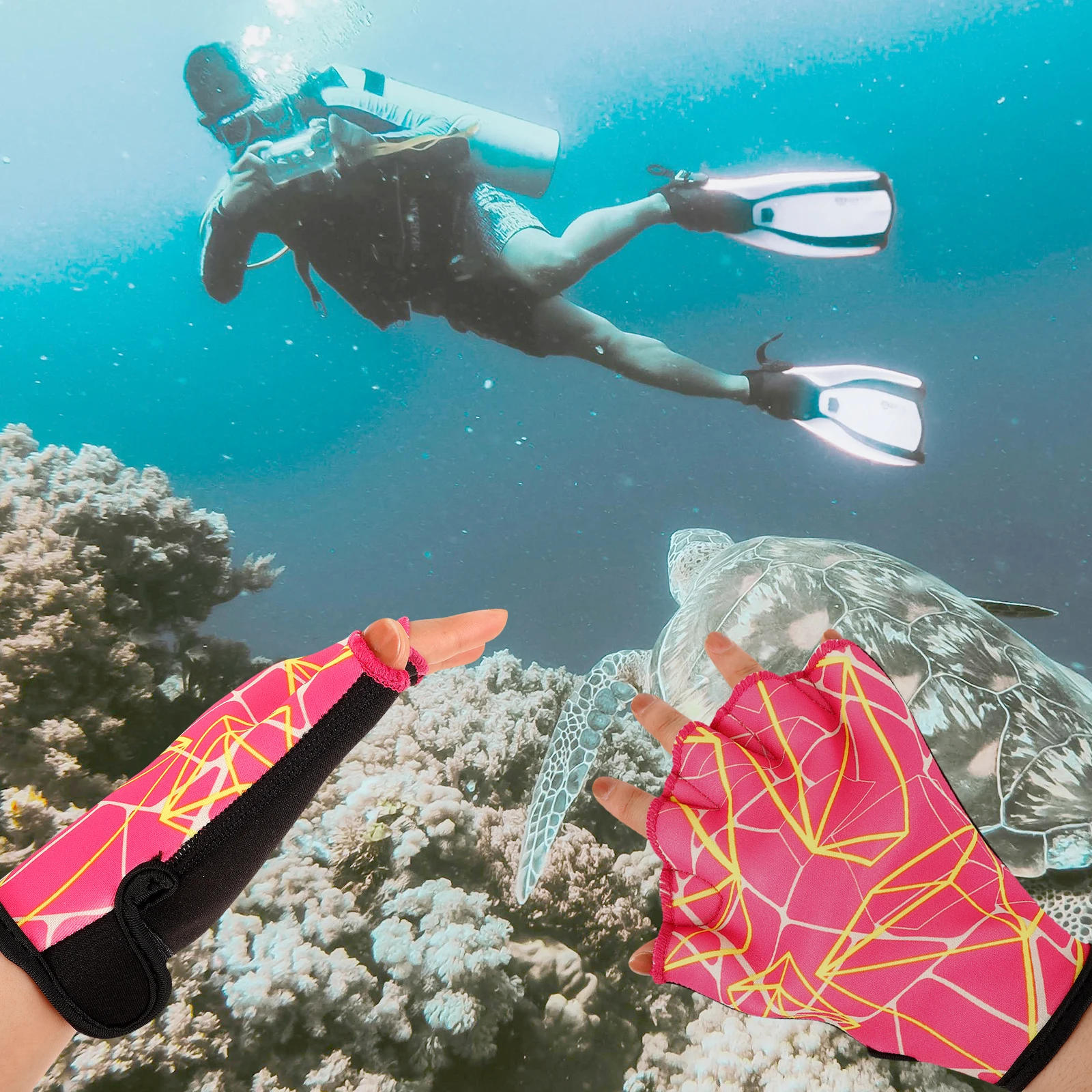 

1 Pair Swimming Webbed Gloves Creative Design Swim Training Paddles Diving Auxiliary Hand Protection Warm Practical Water Sports
