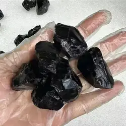 Rough Natural Obsidian Irregularly Shaped Mineral Rock Decorated With Original Quartz Healing Crystal