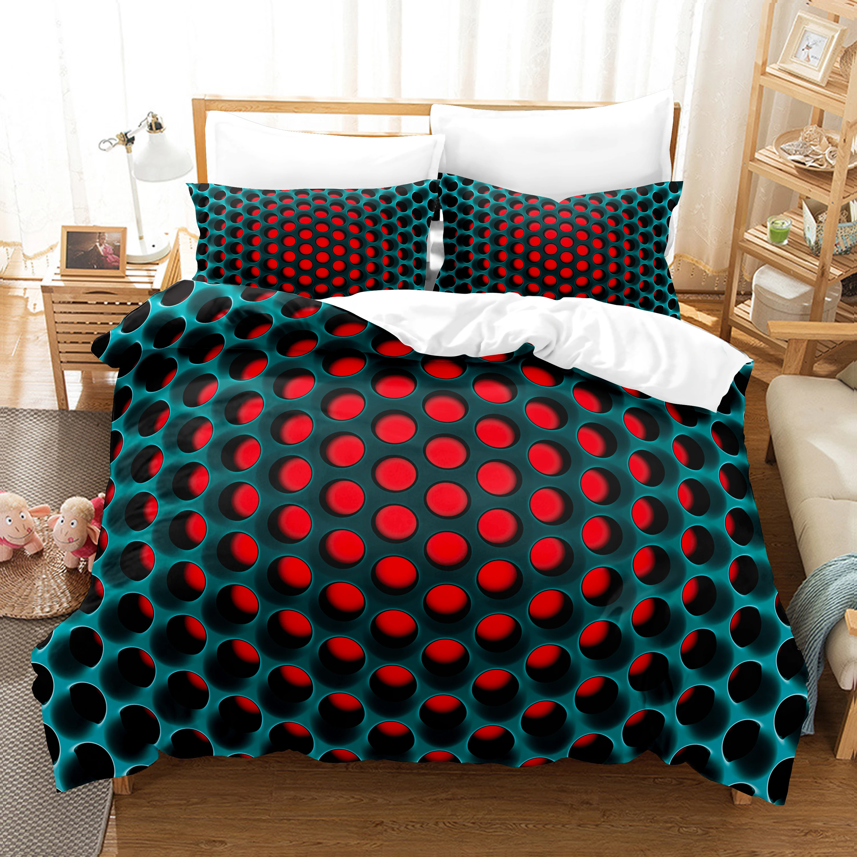 

3D Art illusion、Hole Hole Bedding Set Luxury Duvet Cover with Pillowcase Comforter Bedroom Bed Sets Twin Queen Size