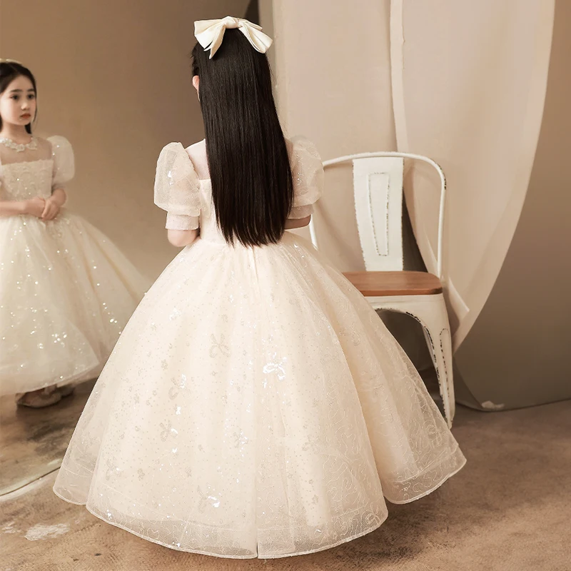 Champagne Beauty Pageant Dresses for Little Girl Kids Weddings Birthday Party Luxury Evening Gowns Children Cute Christmas Dress