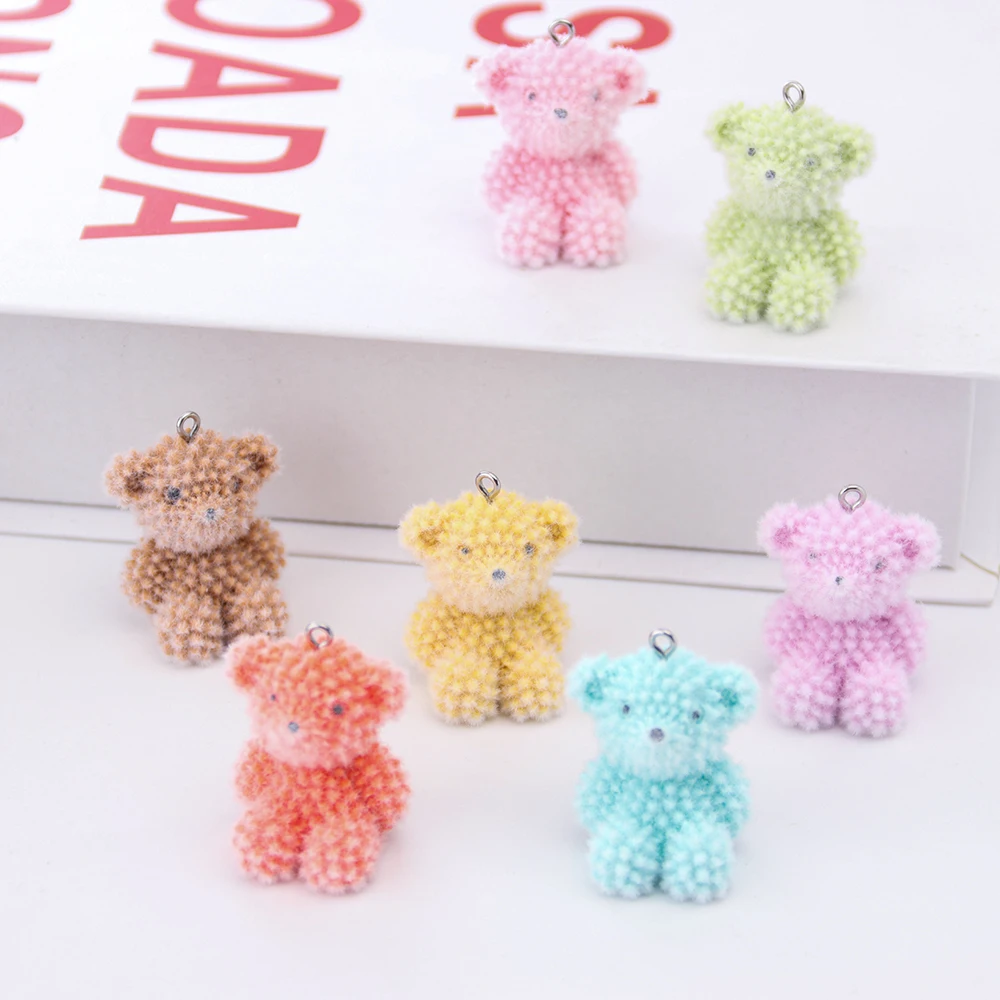 20PCS 3D Flocking Macaron color durian bear Charms Dolls Pendant  for Keychain Jewelry Making DIY Handmade Accessories Wholesale