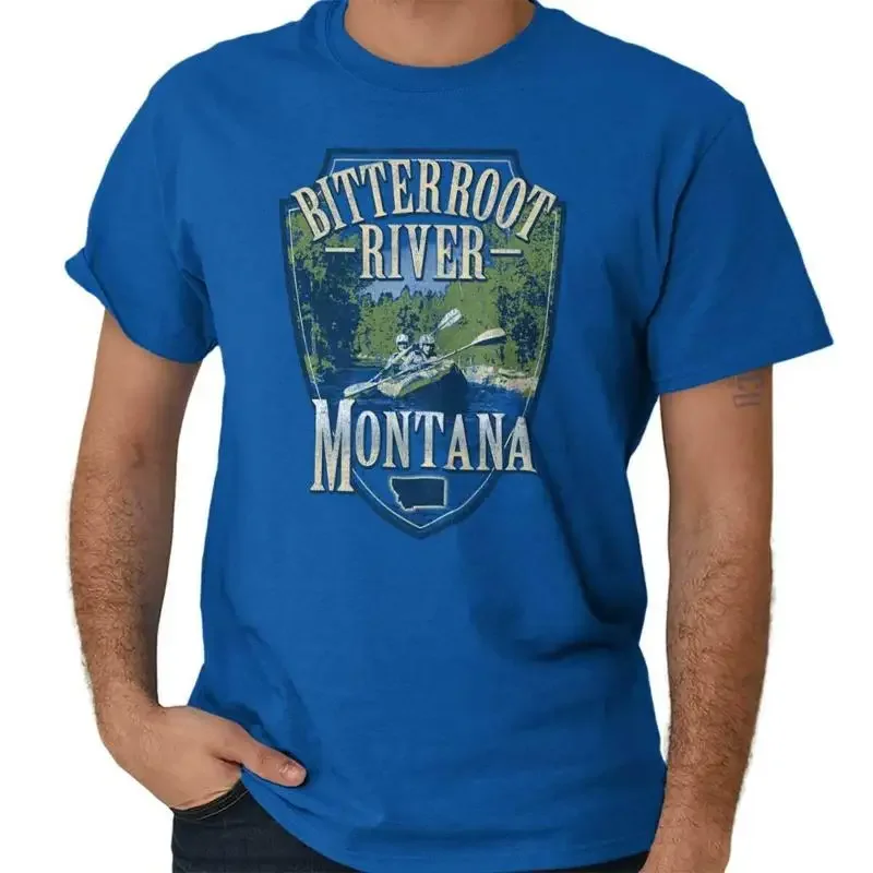 Vintage Bitterroot River Montana Kayaking Womens or Mens Crewneck T Shirt Tee