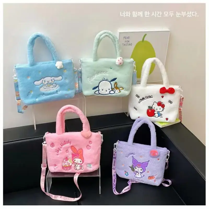 Hello Kitty urocza torba kobiety pluszowa torba na ramię Kuromi Cinnamoroll melodia torebki Sanrio Kawaii Mini dla dzieci CartoonBag prezenty