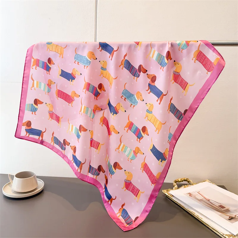 Ladies Cotton Dog Printed Square Scarf For Women Stylish Silk Scarves Bandanas Luxury Hijab Neckerchief Elegant Shawl Wraps 70cm view 4