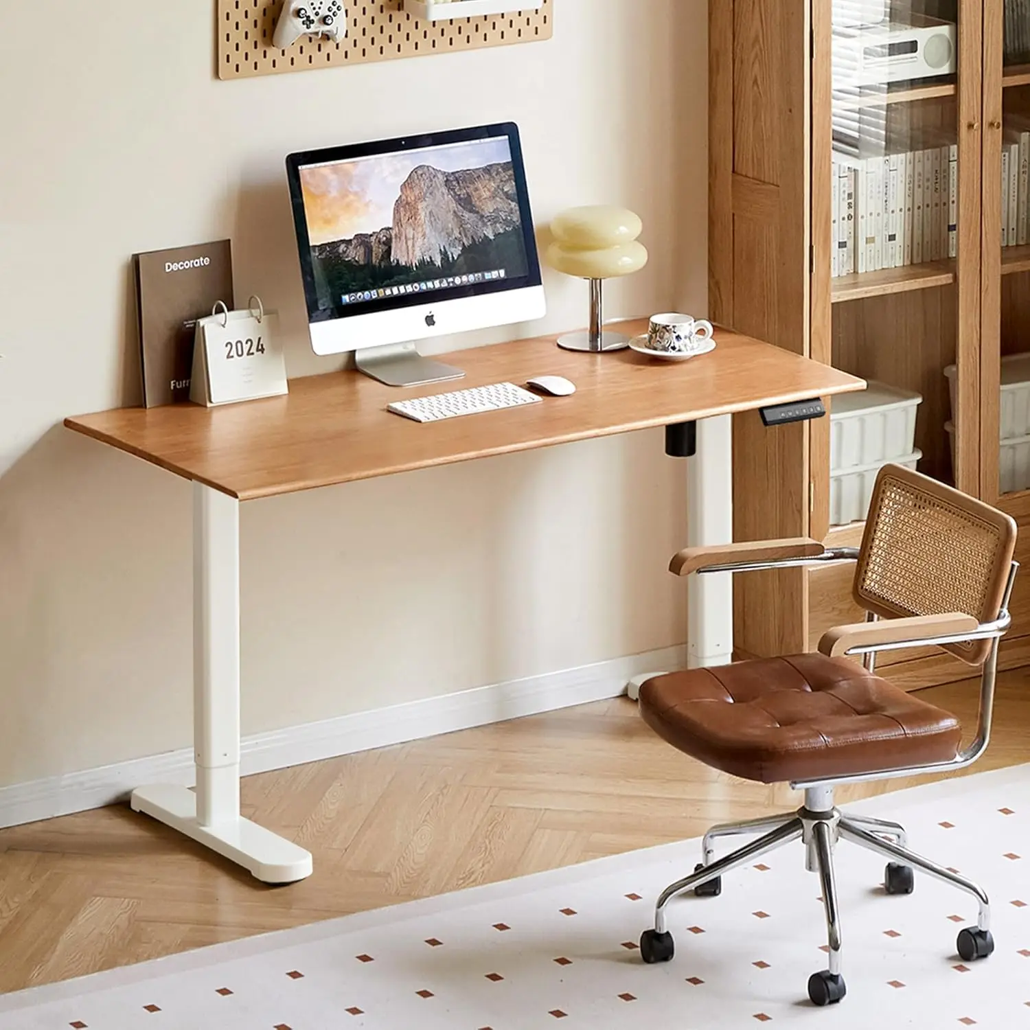 

Electric Height Adjustable Standing Desk Solid Wood Home Office Computer Desk Memory Preset Versatile Adjustable, Customized