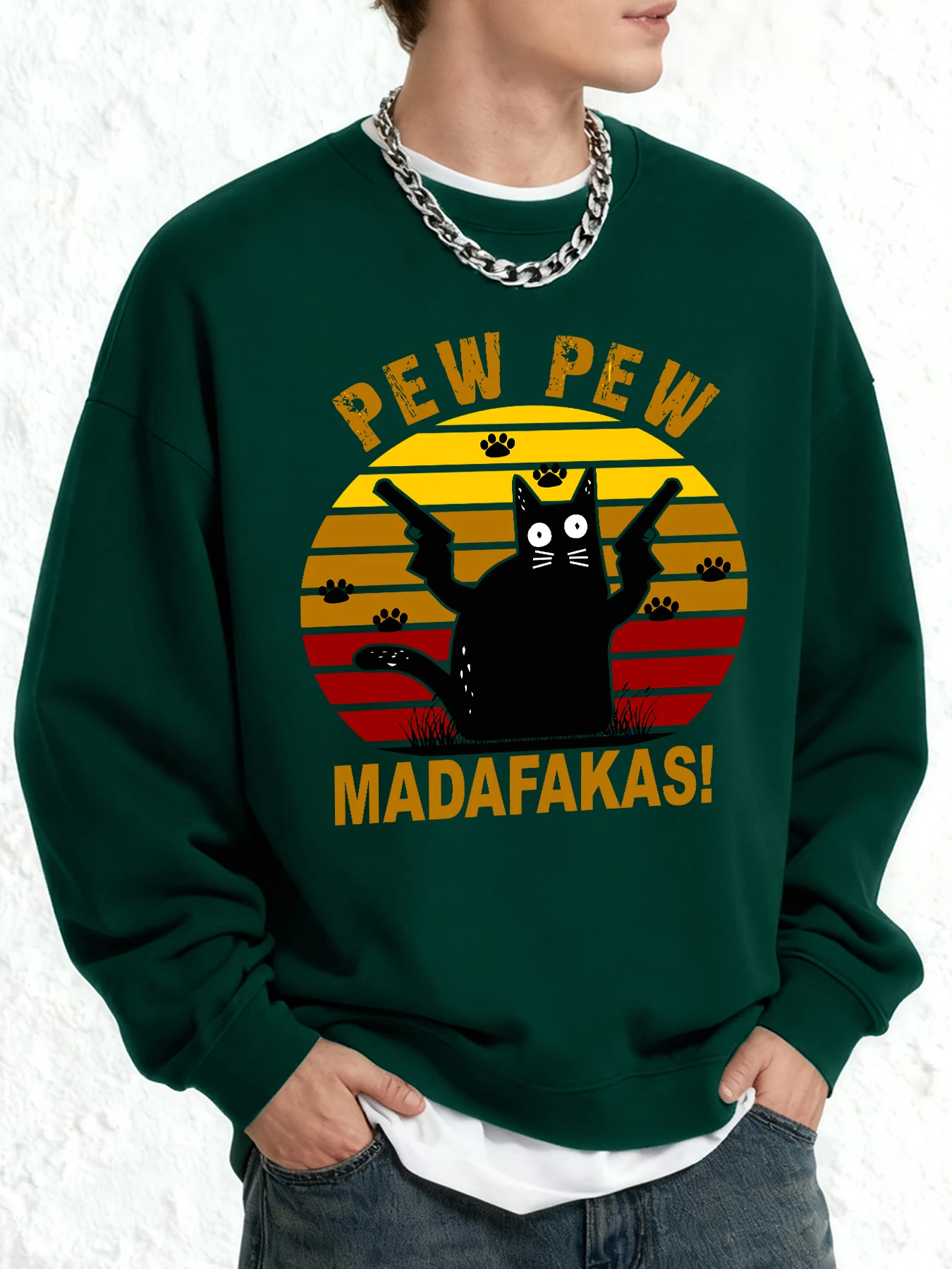 Pew Pew Madafakas Katzen Drucken Täglichen Sweatshirt Männer Oansatz Mode Kleidung Herbst Fleece Warme Pullover Casual Oversize Streetwear