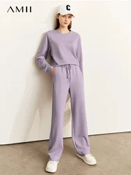 Amii Minimalist Long Sleeve Sweatshirts for Woman Autumn Casual Elegant Fashion Wide Leg Trousers Separately Midi Skirt 12240924