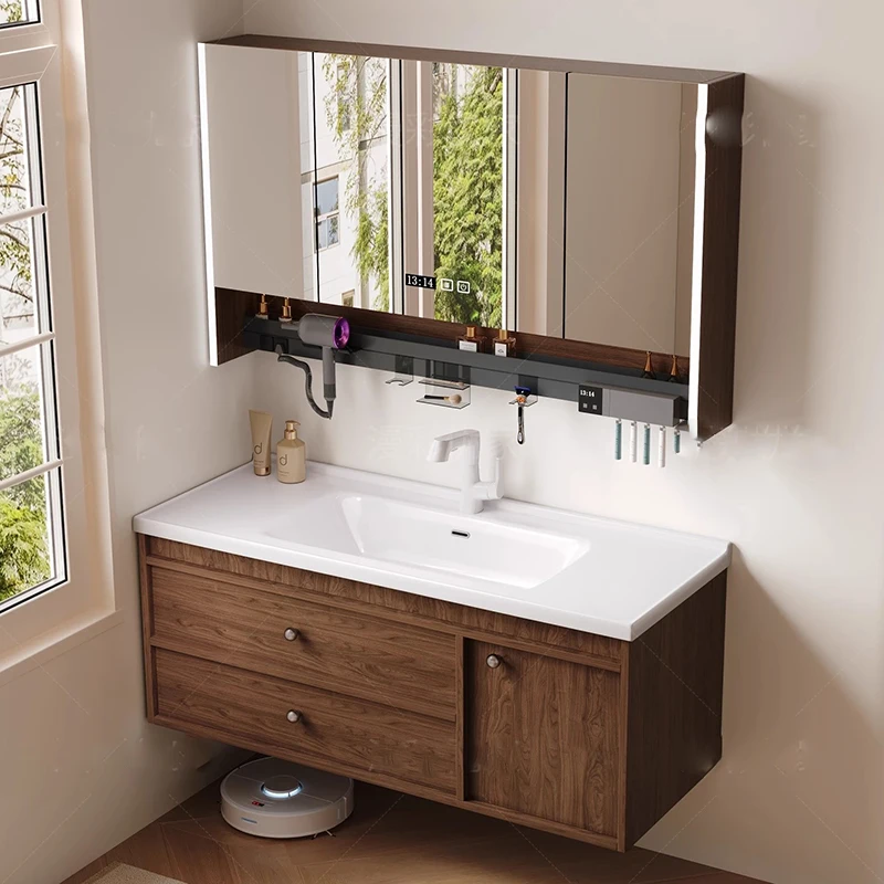 

Wooden Partitions Bathroom Cabinet Dressers Makeup Modern Storage Cupboard Mirror Toilet Drawers Archivadores Trendy Furniture