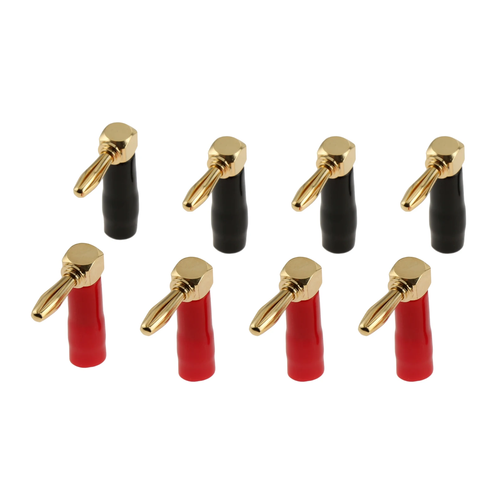 8pcs/4pairs Right Angle Banana Plugs Pure Copper 90 Degree 4mm 24K Gold Plated 2-Screw Type Speaker Connect Wire 10-18 AWG