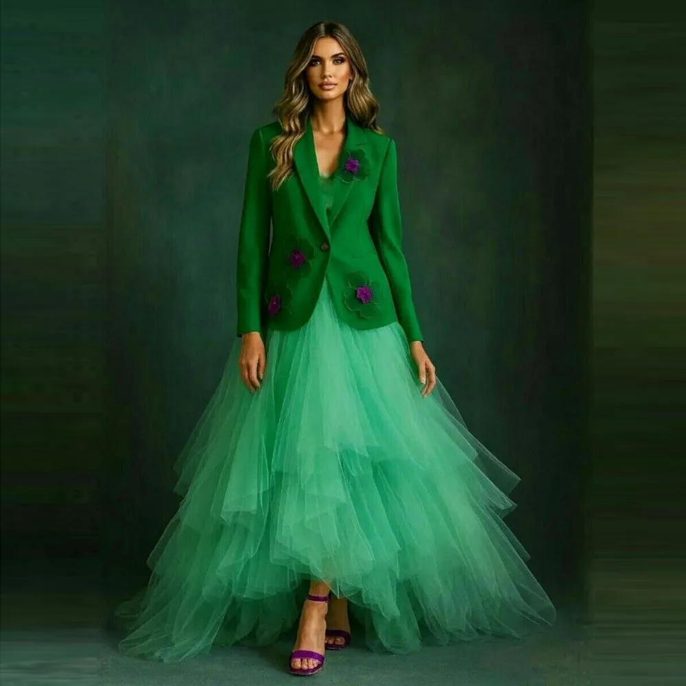 

Зеленые тюлевые юбки с высоким и низким вырезом для женщин ALine Пышная вечерняя юбка с пышными оборками Женские макси-юбки без верха